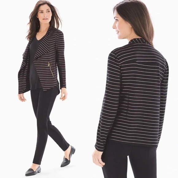 Soma | French Terry Zipper Jacket Gold Glitz Stripe Black EUC - Picture 1 of 9